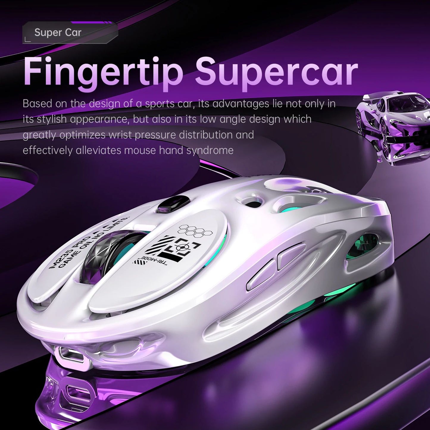 M235 Pro Lightweight Wireless Laptop Mouse BT/2.4G/Wired RGB 1000Hz Polling Rate Programmable Designed for Comfortable Office