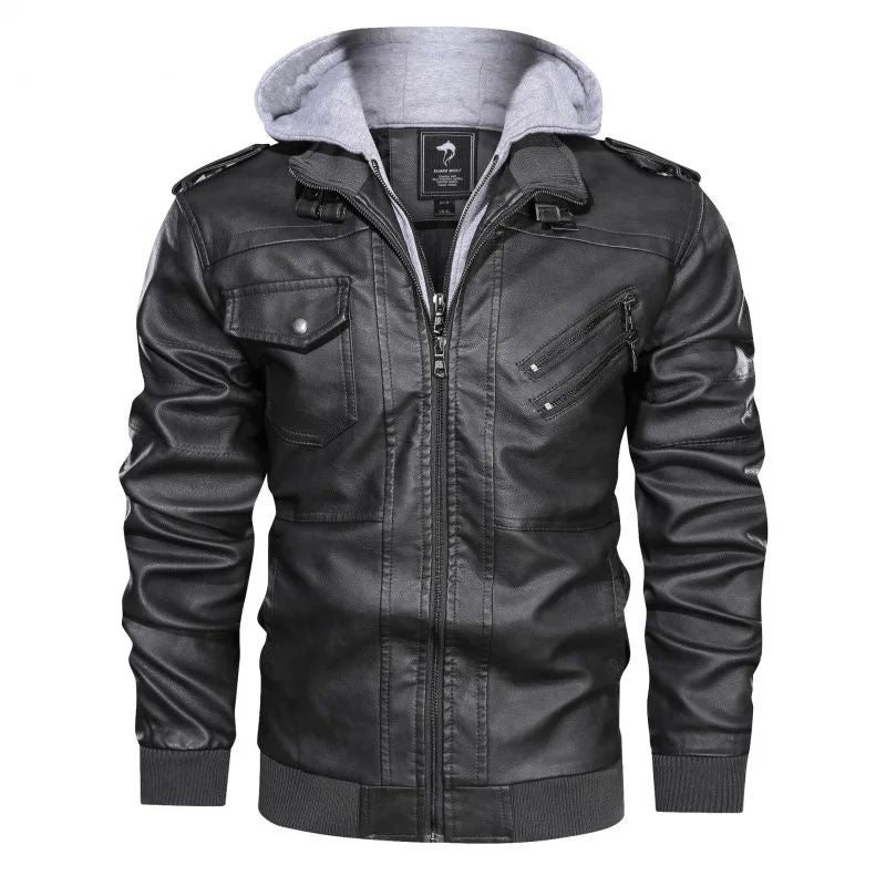 Men Faux Leather Cardigan Leathers Jackets Zipper Coat Long Sleeve Solid Autumn Moto Bike Casual Autumn 2025 Hooded Spliced