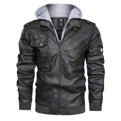 Men Faux Leather Cardigan Leathers Jackets Zipper Coat Long Sleeve Solid Autumn Moto Bike Casual Autumn 2025 Hooded Spliced