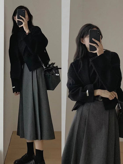 Hebe Style Short Thickened Double-Faced Cashmere Woolen Coat Women's Autumn Winter Fashion Small Size Suit Elegant Feel