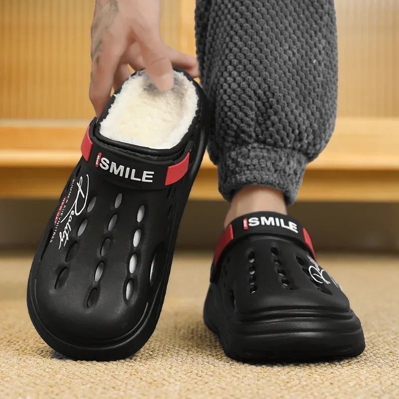 Men Cotton Slippers Winter Warm Furry Clogs Soft Indoor Bedroom Cotton Shoes EVA Fluff Slides Casual Comfortable Plush