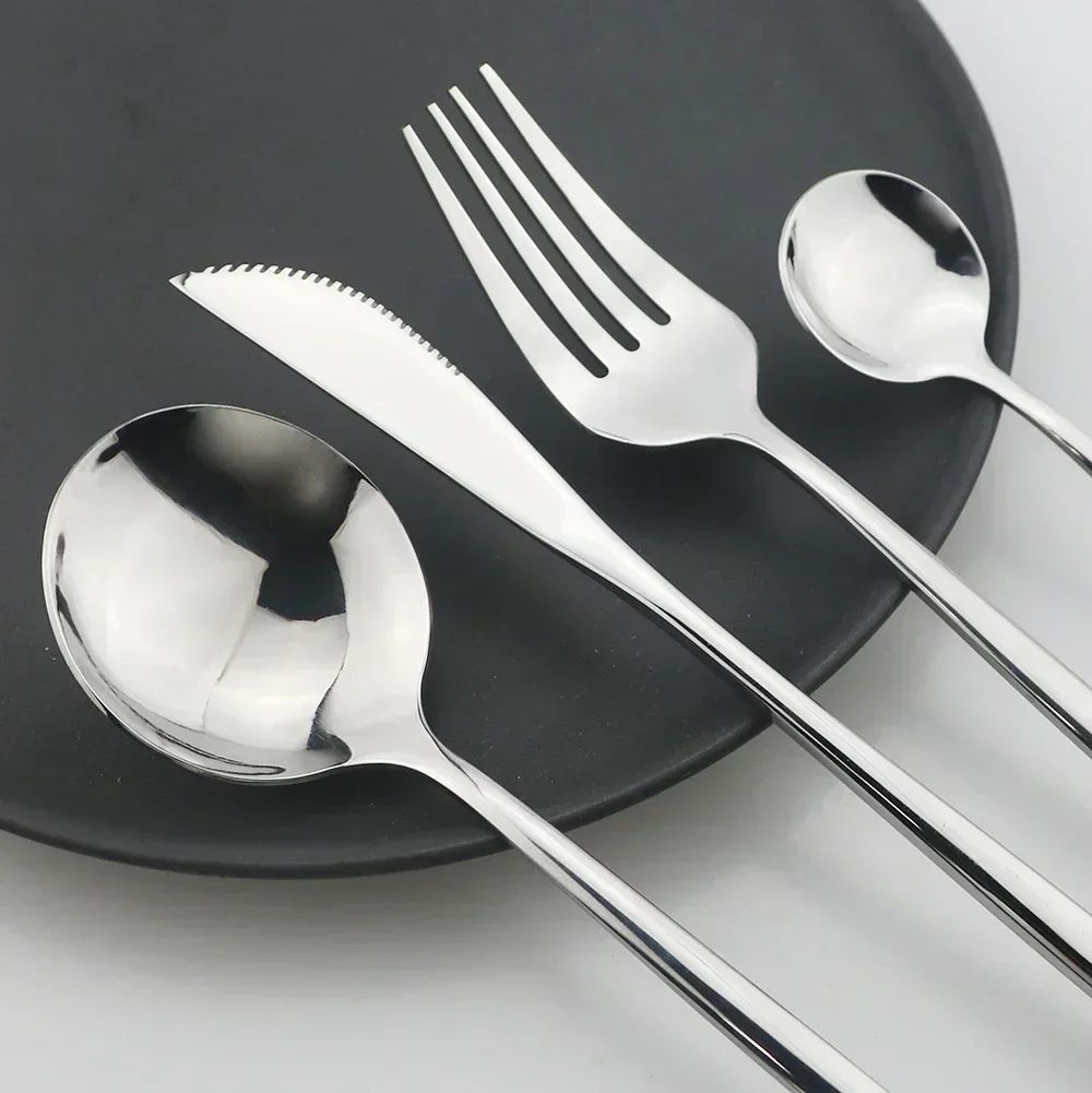 Conjunto de talheres de aço inoxidável banhado a ouro e titânio preto, com 5 peças, cabo com talheres de boca e conjunto de talheres de mesa
