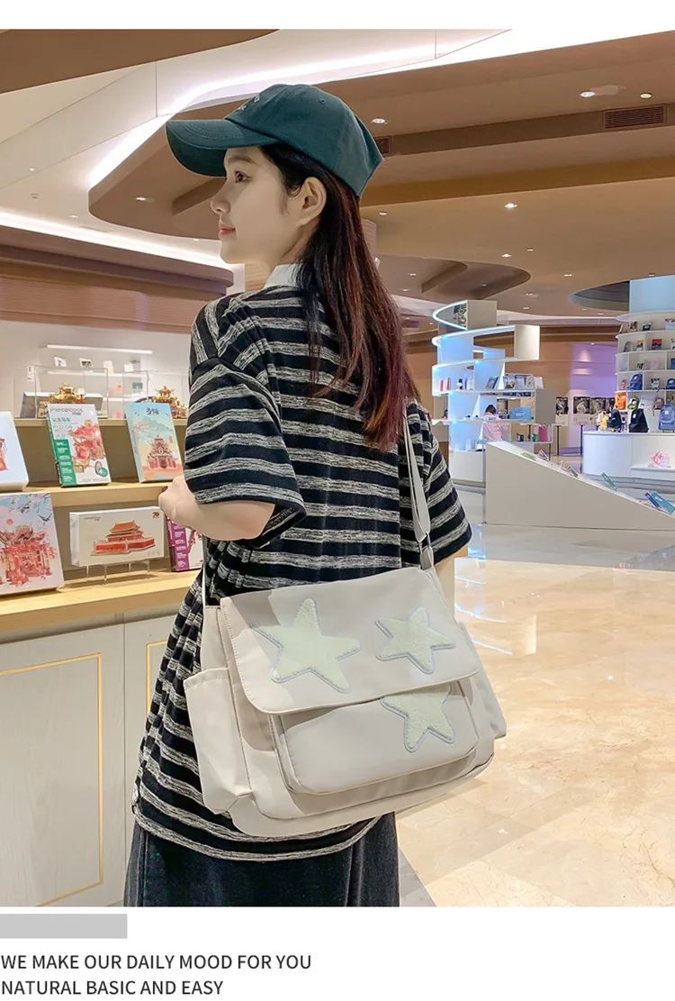 Women Star Pattern Y2k Messenger Bag Casual Tote Lady Simple Large Capacity Shoulder Bag Girl Travel School Bookbag Handbag