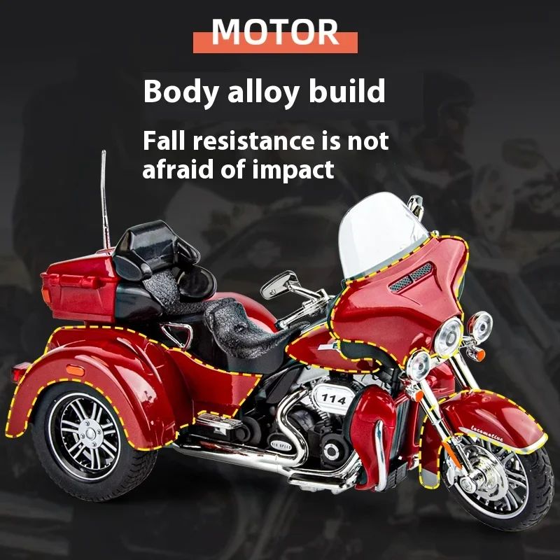 1:9 Harley D-vTRI GLIDE ULTRA Triciclo de Luxo em Liga Fundido Coleção Moto Brinquedo Luz e Som Decoração Presente