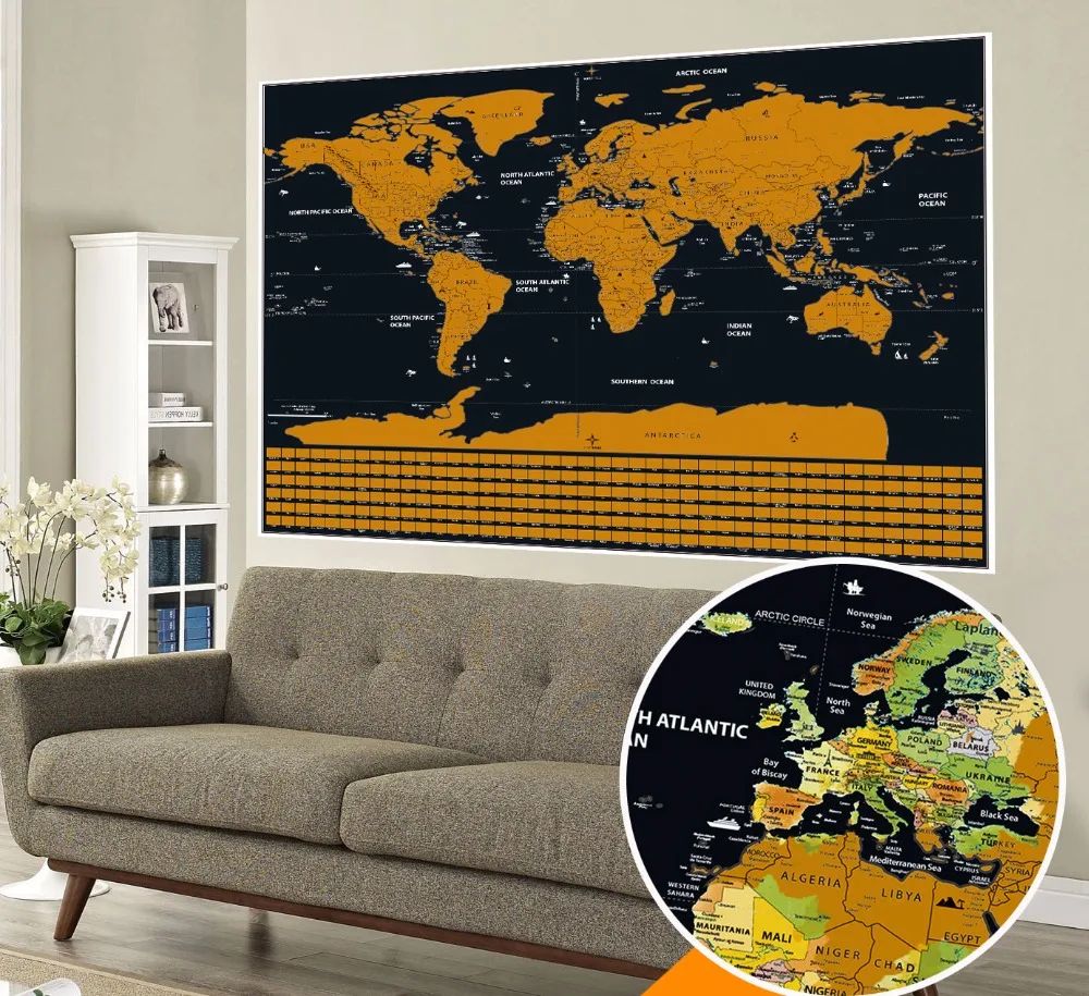 International Erase Scratch Maps - Explore Adventure Maps 58X83 CM - Deluxe Scratch Off Maps Travel Poster Room Office Decor