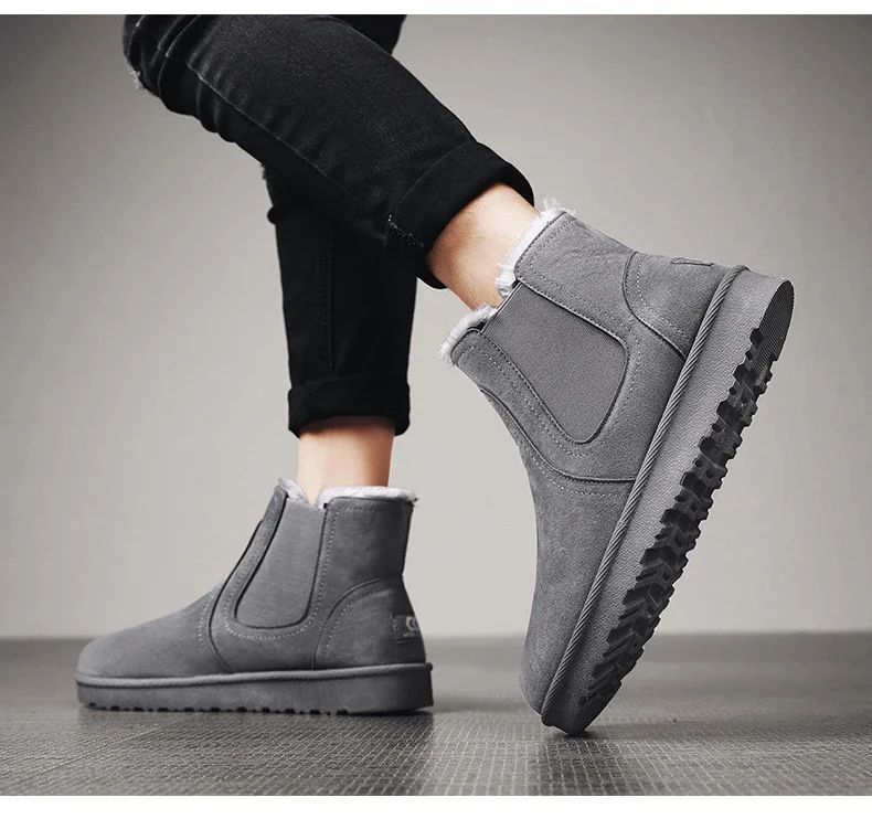 2025 Novas Botas Masculinas de Inverno Quentes de Pelúcia Botas de Couro Casuais de Cano Alto Sapatos de Neve da Moda para o Ar Livre