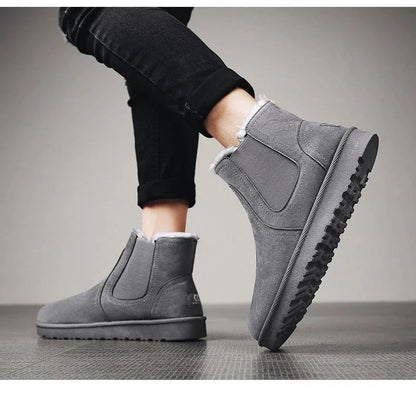 2025 Novas Botas Masculinas de Inverno Quentes de Pelúcia Botas de Couro Casuais de Cano Alto Sapatos de Neve da Moda para o Ar Livre