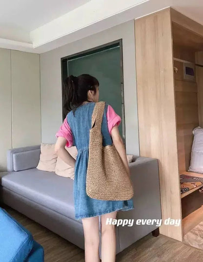 Fashion Straw Women Shoulder Bags Paper Woven Female Handbags Large Capacity Summer Beach Straw Bags Casual Tote Purses