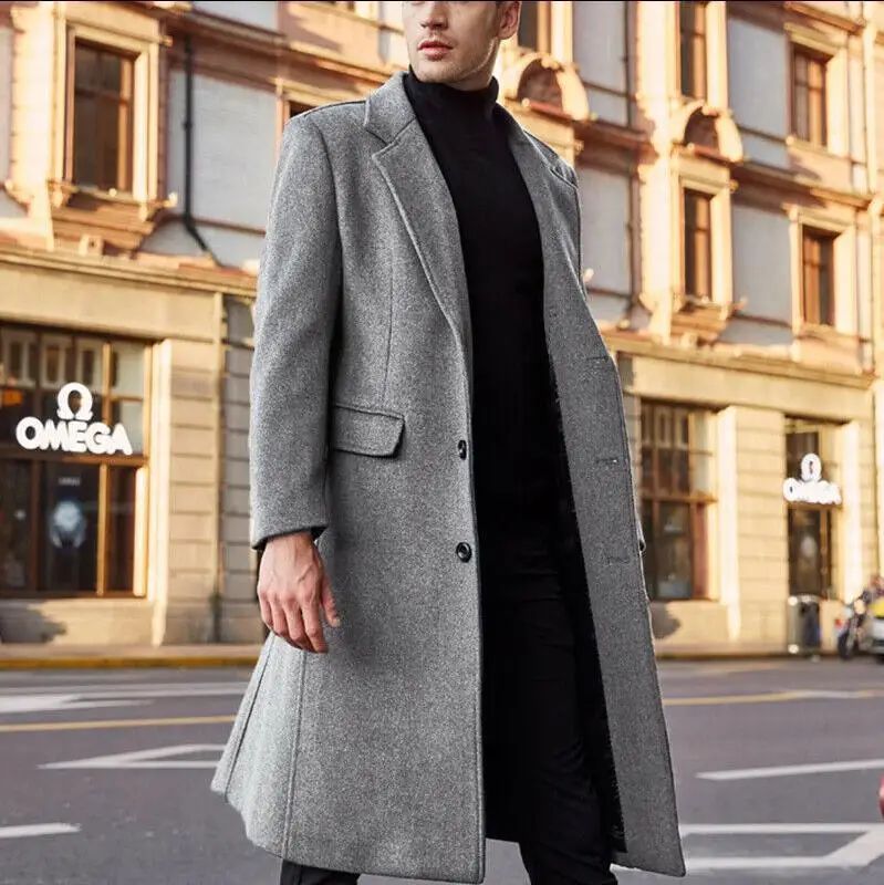 LIBIELIY Autumn And Winter Casual Men's Clothing, British Style Woolen Overcoat, New Korean Style Solid Color Long Windbreaker S