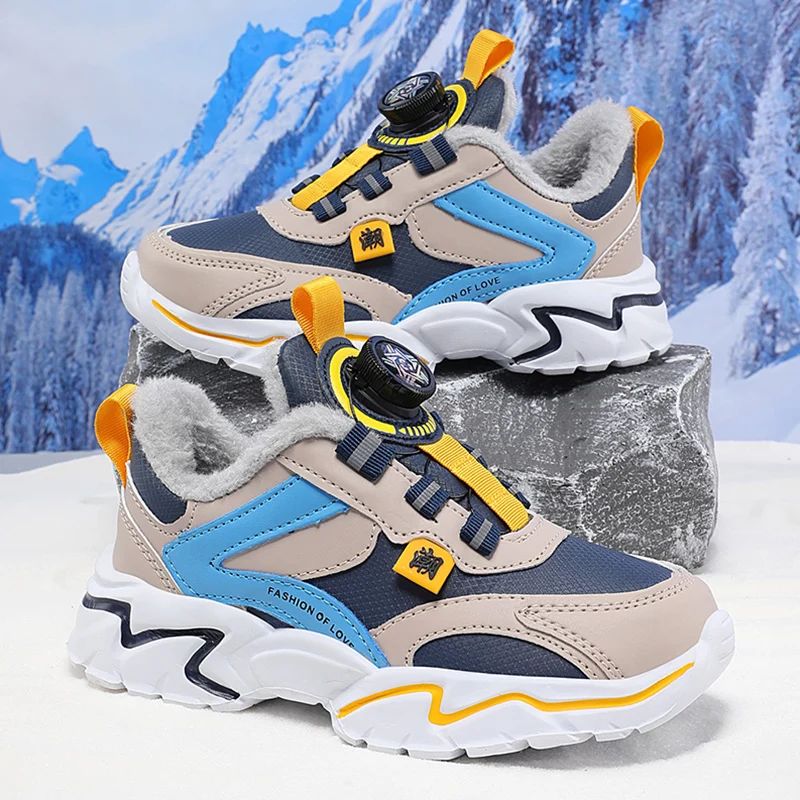 Winter Kids' Cotton Shoes For Boys Warm Plush Anti-slip Children Running Sneakers Outdoor Comfortable Casual Walking Shoes