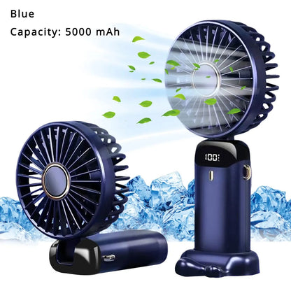 Ventilador Portátil Recarregável 5000mAh Dobrável 90° 5 Velocidades Mini Ar Condicionado Pequeno Ventilador Refrigerador de Ar com Display Digital LED