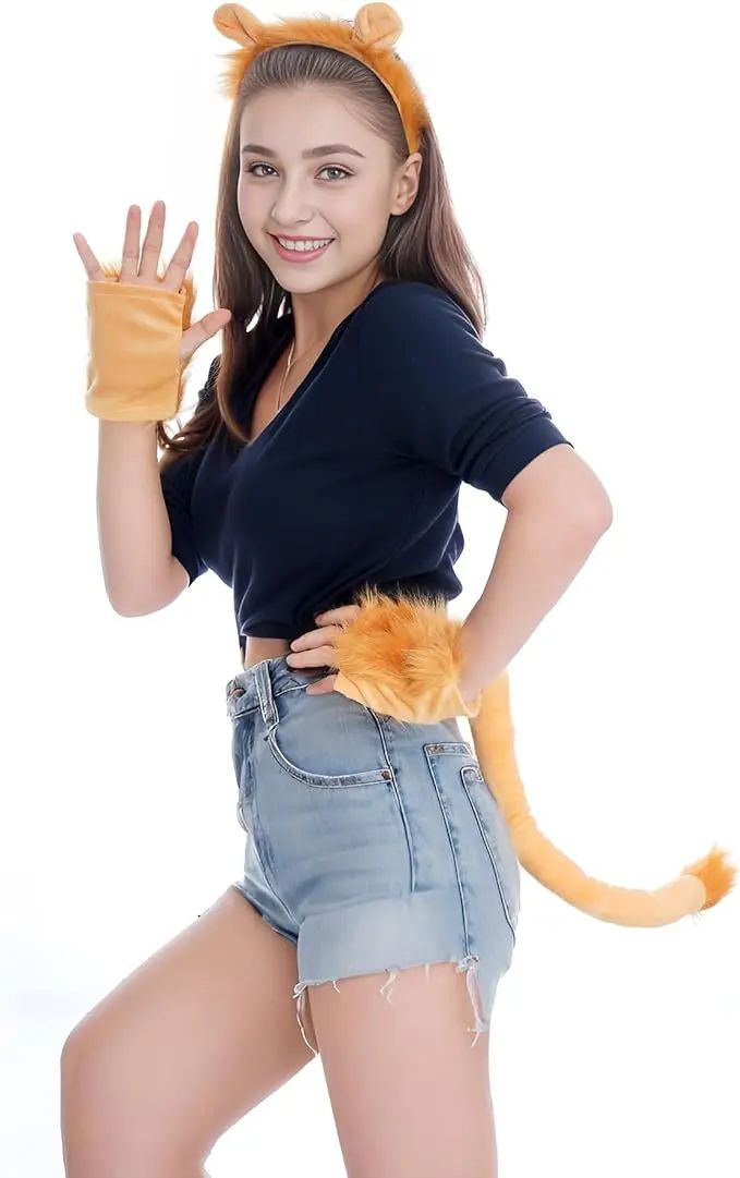 Animal Lion Ears and Tail Headband Skirt Set For Party Dress Up Accessories Cosplay Costume For Adult Kids