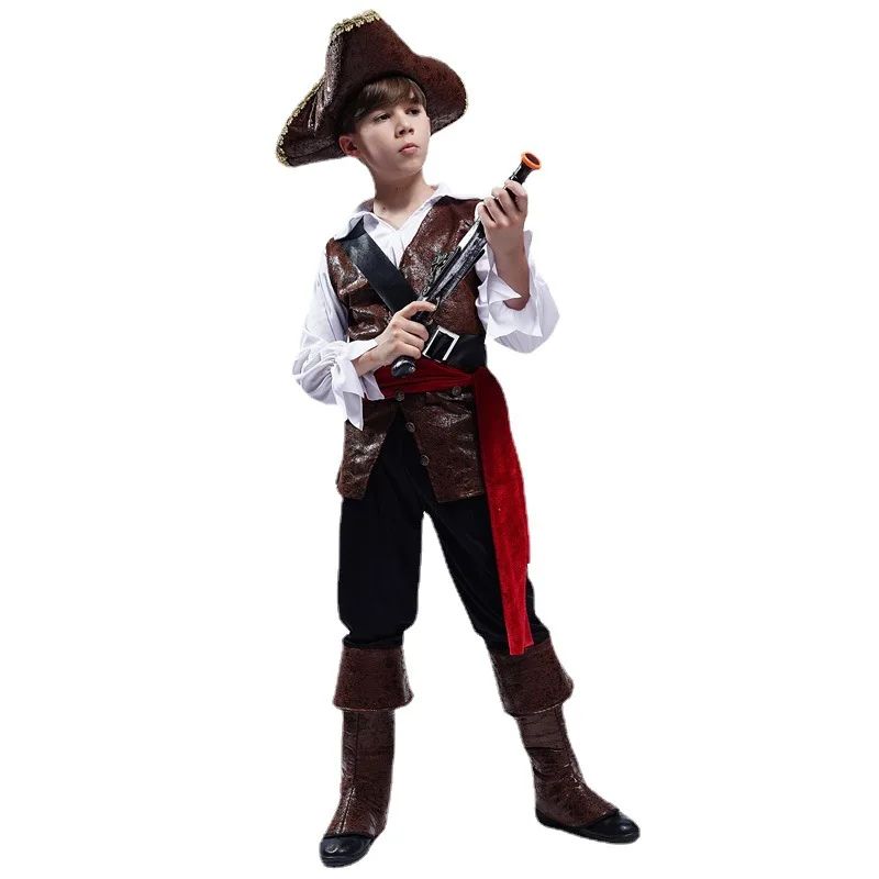 Halloween Costume Boys Pirate Cosplay Pirate Captain Jack Sparrow  Purim Christmas Party Luxury Buccaneer Outfits R