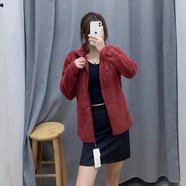 Autumn Winter Women's Long Velvet Fleece Zipper Sleeve Coat Warm Coral Fleece Jacket Full Length Outerwear Comfortable Coat