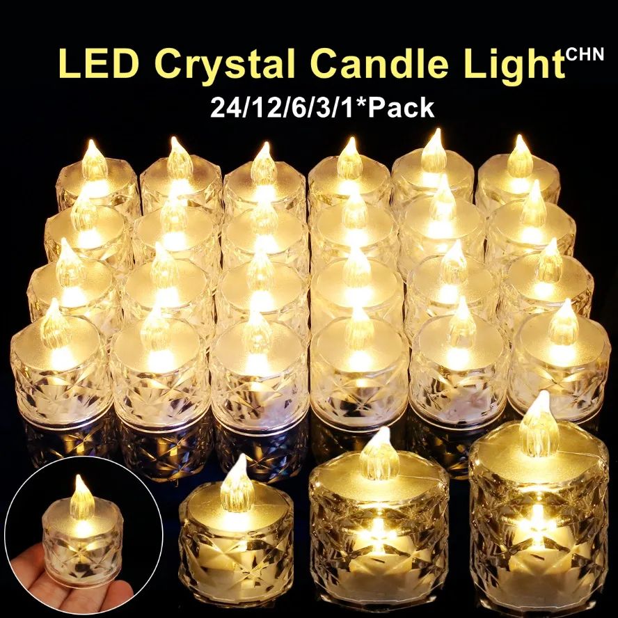 LED Crystal Candle Light with Battery Flameless Candle Light Electronic Night Lamp Dating Party Holiday Home Wedding Decoration