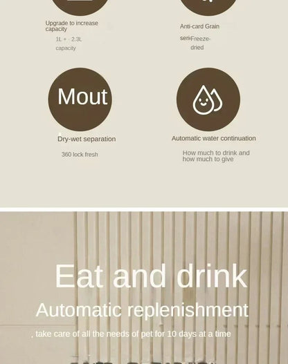 Comedouro Automático para Cães Gatos com Bebedouro Grande Capacidade Armazenamento de Ração Dispensador de Comida Acessórios para Filhotes e Pets