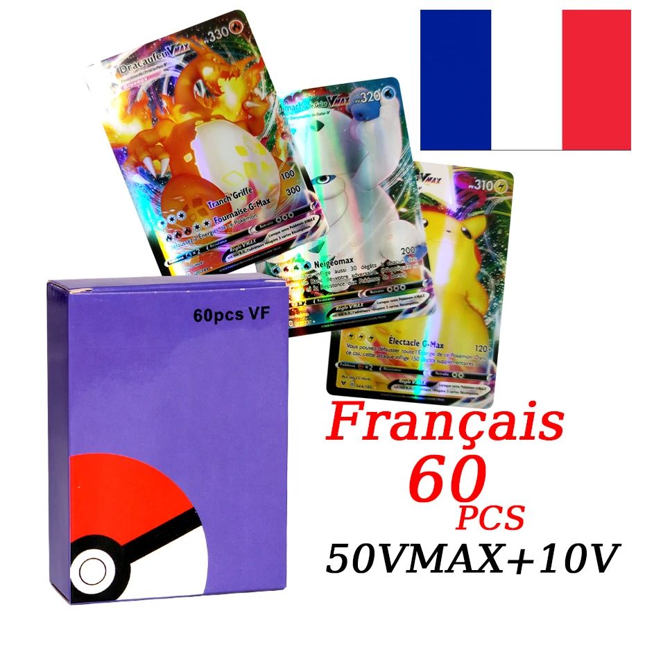 2025 Nova Versão Francesa Cartas Pokémon VMAX V EX GX MEGA Coleção Cartas Batalha Treinador Brinquedos de Natal Infantis Presente