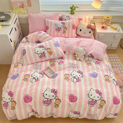 Capa de Edredom Kuromi Melody Desenho Animado Hello Kitty Cinnamoroll Conjunto de Cama Infantil Dormitório Estudantil Capa de Edredom Fofa Decoração de Quarto