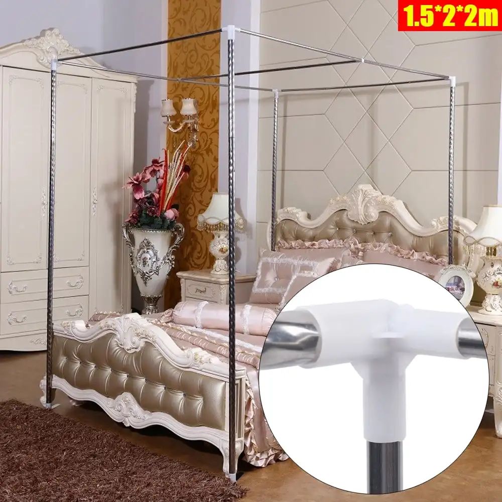 Detachable Mosquito Net Frame?Silver Rust-proof Stainless Steel Bedding Canopy Frame?for 4 Corner Bed for Twin/Full Size Bed