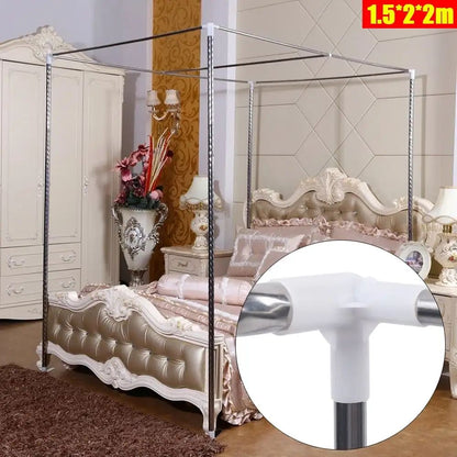 Detachable Mosquito Net Frame?Silver Rust-proof Stainless Steel Bedding Canopy Frame?for 4 Corner Bed for Twin/Full Size Bed