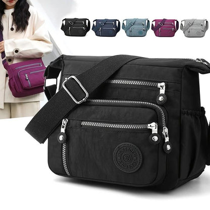 Waterproof Nylon Crossbody Bag, Multiple Pockets & Zipper Closure, Stylish Casual Shoulder Bag for Travel, Everyday Use