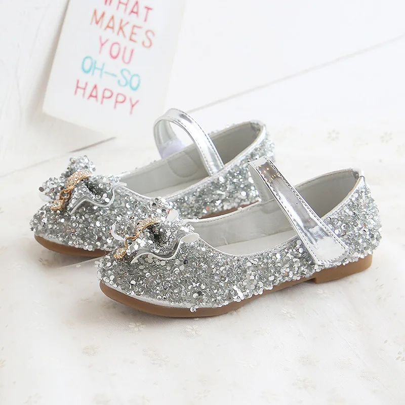 Fashion Girls Shoes Kids Flats Shoes Sequins Rhinestone Princess With Butterfly-Knot Flats Shoes For Students New Autumn 2022