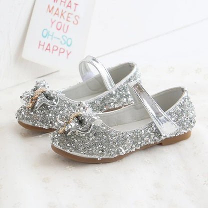 Fashion Girls Shoes Kids Flats Shoes Sequins Rhinestone Princess With Butterfly-Knot Flats Shoes For Students New Autumn 2022