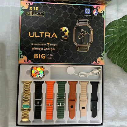7+1 Smart Watch X10 Ultra 3 Smartwatch Esportivo para Homens Mulheres Chamada Telefônica Bluetooth SmartWatch Mostradores Personalizáveis Pulseira Inteligente à Prova d'Água