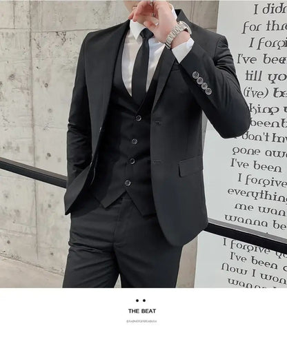 Suit S-7XL (Blazer+ Waistcoat + Trousers) Men's Fashion Business Dinner Gentleman Slim British-style Evening Dress Group Suit
