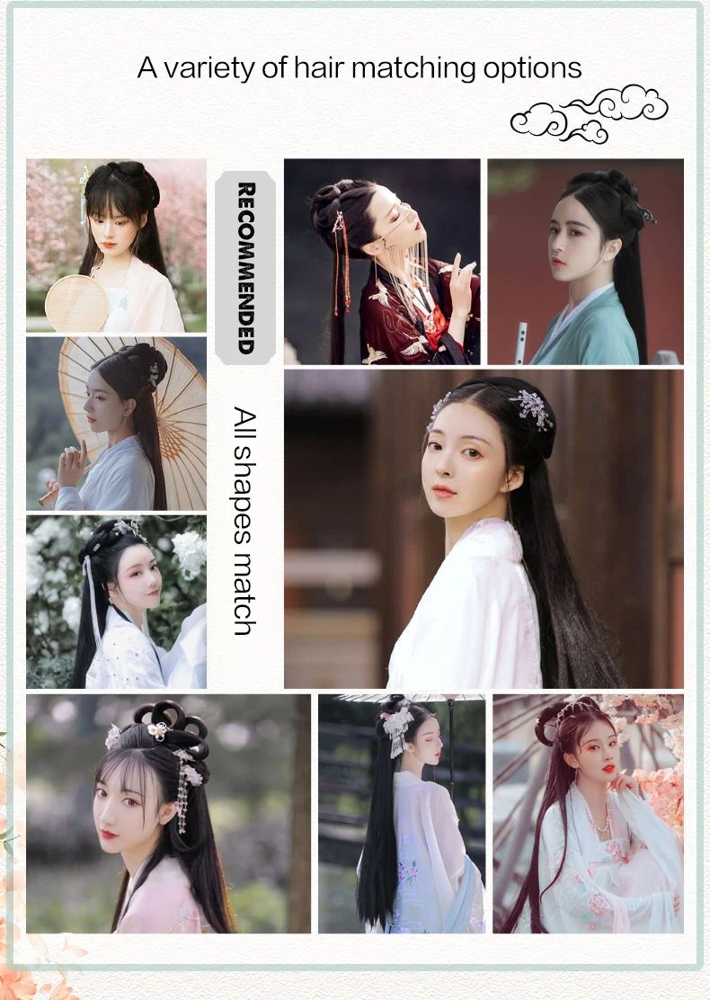 Hanfu wig piece corn whisker hairstyle one piece hair extension non knotted long straight hair piece antique hairstyle for women