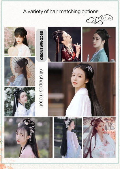 Hanfu wig piece corn whisker hairstyle one piece hair extension non knotted long straight hair piece antique hairstyle for women