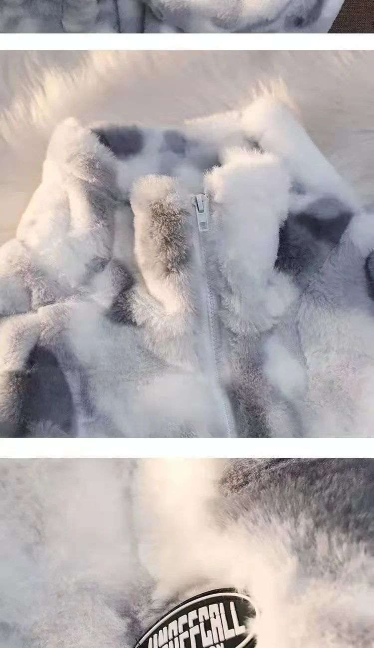 2025 Women's Tie Dye Lamb Fleece Jacket Autumn Winter Zipper Outerwear Warm Plush Harajuku Casual Loose Female Thick Coat