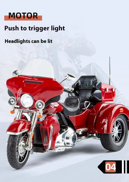 1:9 Harley D-vTRI GLIDE ULTRA Triciclo de Luxo em Liga Fundido Coleção Moto Brinquedo Luz e Som Decoração Presente