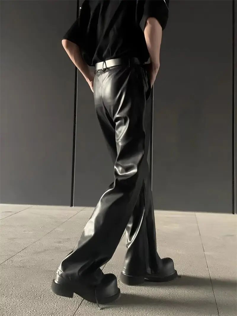 American Retro High-End PU Leather Casual Pants Men's Niche Design Loose Wide Leg Versatile Long Trousers