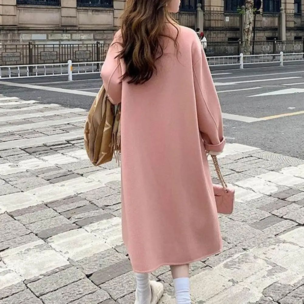 Women Coat Double-Breasted Mid-length Outerwear Lapel Stylish Warm Mid-Length Double Pockets Winter Coat Lady Accessories