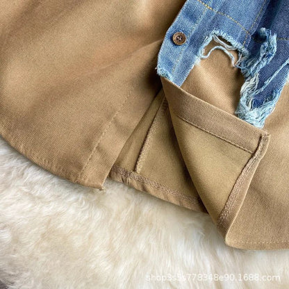 Slimming Denim Patchwork Lapel Dress Autumn Waist-fitted Medium-length Shirt