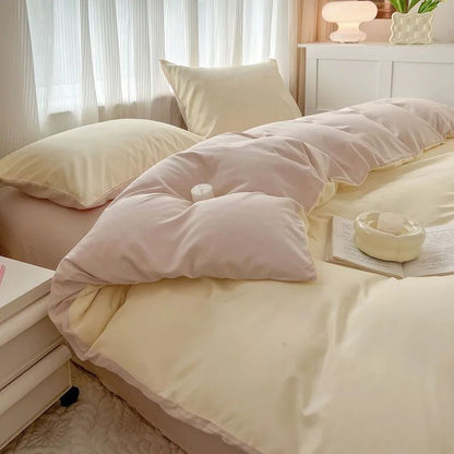 Conjunto de cama de cor sólida de quatro peças para crianças e adultos, cama de casal grande, conjunto de capa de edredom, lençol e capa de travesseiro de quatro peças