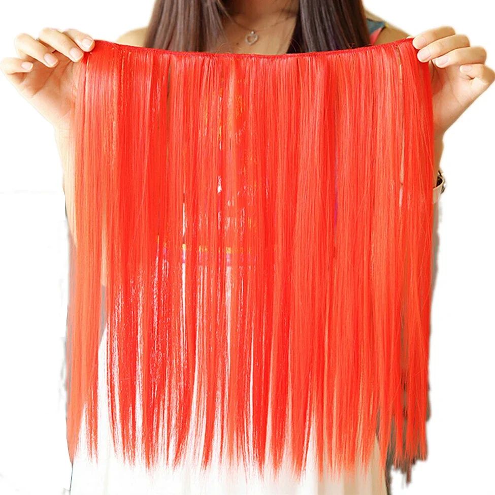 9 Cores Cabelo Sintético Liso Clip de Extensão de Cabelo Vermelho Rosa Branco Peruca Cosplay Cabelo Arco-Íris Natural