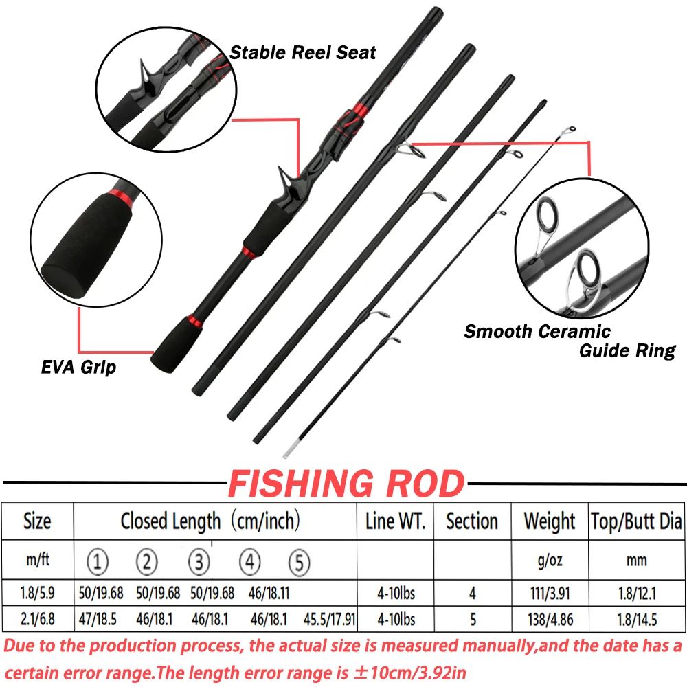 Vara de Pesca de Carretilha / Molinete de Fibra de Carbono Ultraleve Ação Rápida Cabo Ergonômico Compatível com Água Salgada e Doce