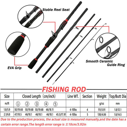Vara de Pesca de Carretilha / Molinete de Fibra de Carbono Ultraleve Ação Rápida Cabo Ergonômico Compatível com Água Salgada e Doce