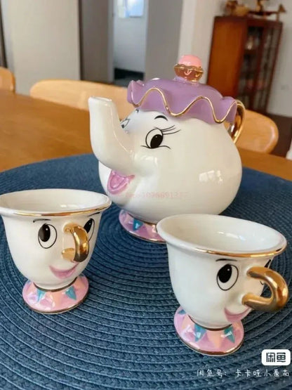 Bule da Disney Fofo Desenho Animado A Bela e a Fera Bules Caneca Sra. Potts Xícara Chip Bules Conjunto de Chá Dropshipping