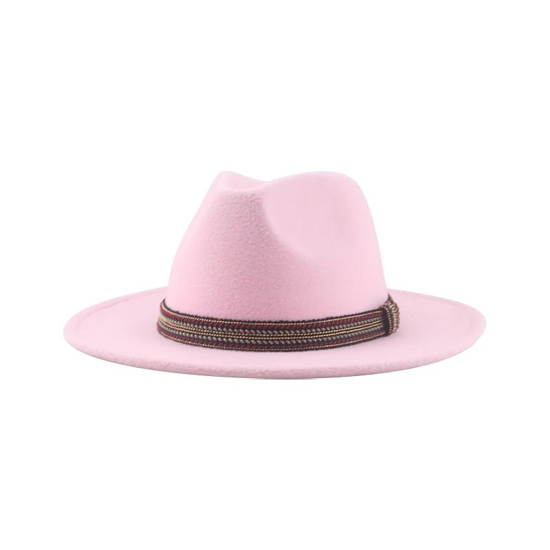 Chapéu Feminino Fedora de Feltro Sólido Casual Chapéu de Inverno Feminino Bonés Masculinos Faixa Panamá Preto Cáqui ????? ??????? Sombrero