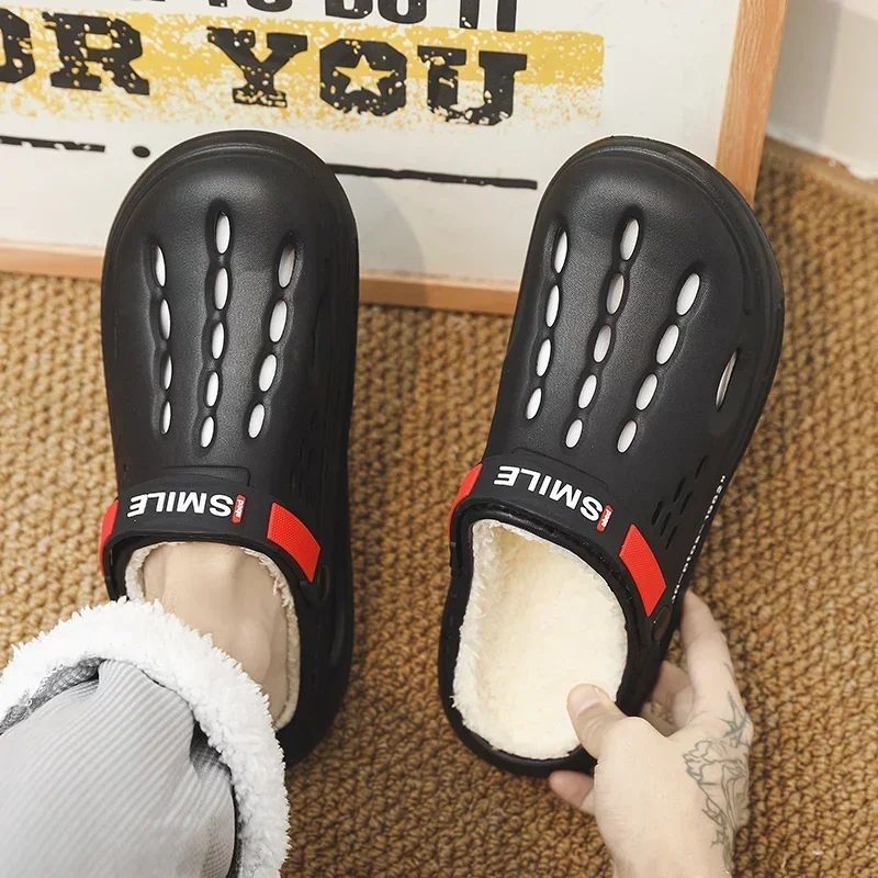 Men Cotton Slippers Winter Warm Furry Clogs Soft Indoor Bedroom Cotton Shoes EVA Fluff Slides Casual Comfortable Plush