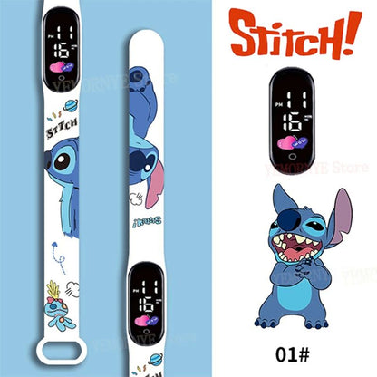 Relógios Digitais Infantis Disney Stitch Figuras de Anime LED Touch Luminoso Relógio Digital Esportivo Infantil à Prova D'Água Brinquedos de Aniversário