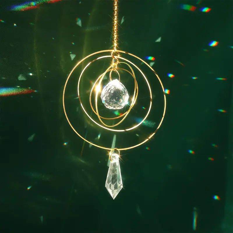 1pc Four-round Crystal Garden Sun Catcher Hanging Decor, for Garden Parties, Weddings - Christmas-themed Glass Garden Sun Catche