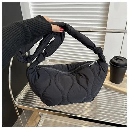 Puffer Shoulder Bag for Women Soft Down Cotton Padded Tote Handbag Purse Quilted Cross Body Bag Solid Color Bubbles Cloud Bag