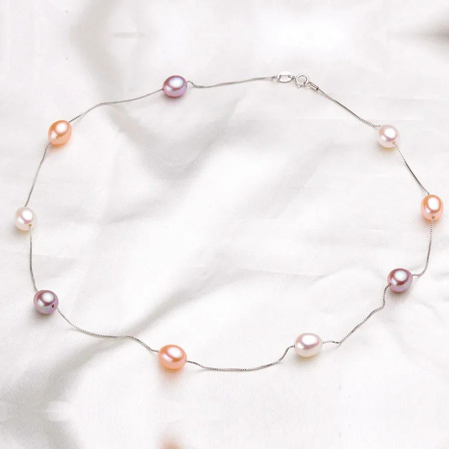 HENGSHENG Natural Pearl Necklace/Bracelet Jewelry Sets 925 Sterling Silver Chain with Freshwater Pearl Jewelry Gift for Women