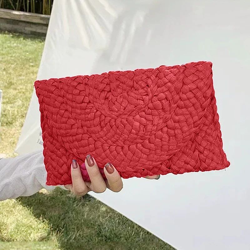 Fashionable Corn Husk Straw Bags Hand-woven Women Clutch Envelope Handbag Long Purse for Female Summer Beach Bag Bolsa 2024