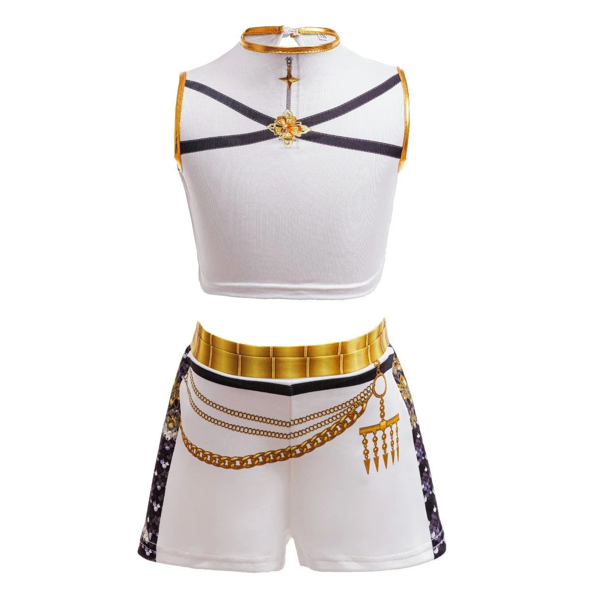 Girls Black?Gold 3D Printed Jacket Shorts Cosplay Set Kids Outfit for Stage Show Birthday Party Halloween Carnival Dress?Up