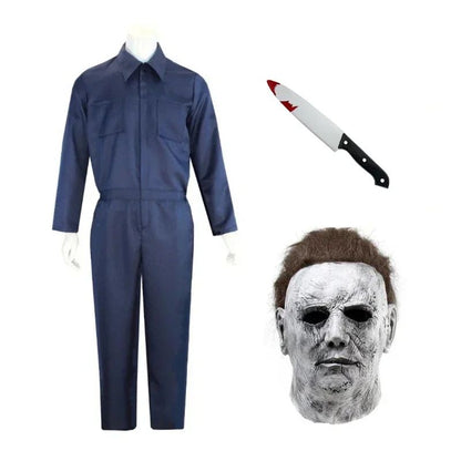 Halloween Myers Cosplay Costume Michael Outfits Anime Bloody Killer Cos Jumpsuit Horror Mask Party Costume for Adult Men Women